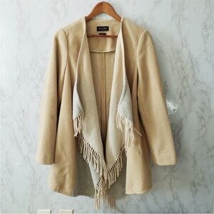 Massimo Dutti Tan and Cream Fringe Cardigan